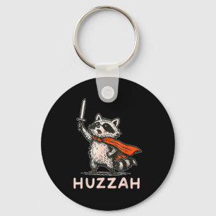 Retro Huzzah Raccoon Knight Funny Sword Meme Quote Key Ring