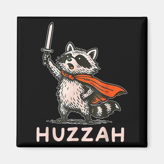 Retro Huzzah Raccoon Knight Funny Sword Meme Quote Magnet (Front)