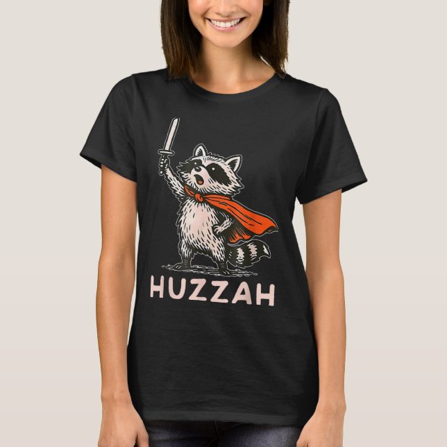 Retro Huzzah Raccoon Knight Funny Sword Meme Quote T-Shirt (Front)