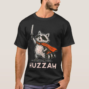 Retro Huzzah Raccoon Knight Funny Sword Meme Quote T-Shirt