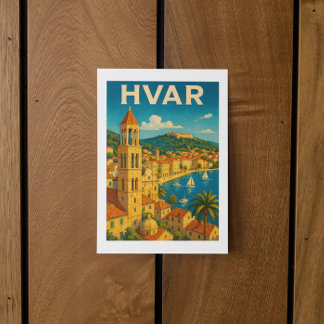 Retro Hvar Croatia Adria Coast Travel Postcard