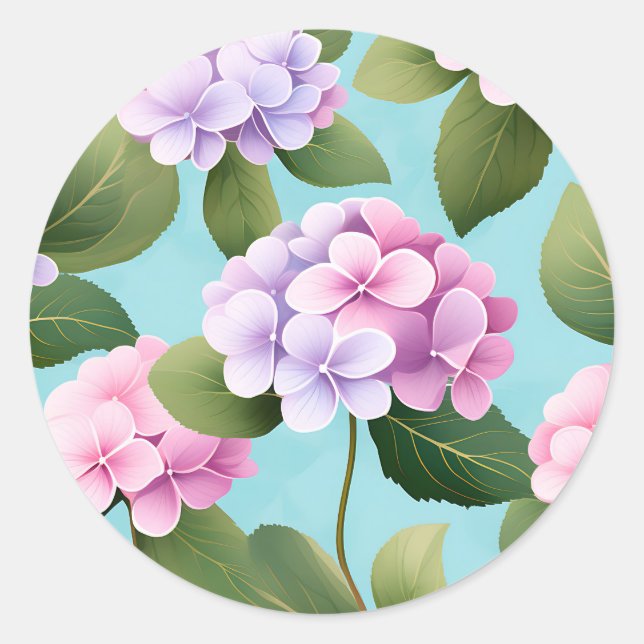 Retro Hydrangea Flowers Pattern Classic Round Sticker (Front)
