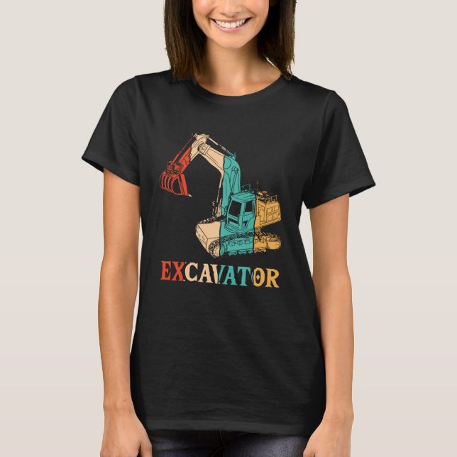 Retro Hydraulic Loader Backhoe Driver Excavator Op T-Shirt (Front)