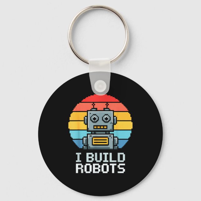 Retro I Build Robots Robotics Engineering Ai Tech  Key Ring (Front)
