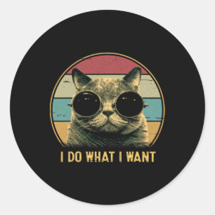 Retro I Do What I Want Funny Cat Lover  Classic Round Sticker
