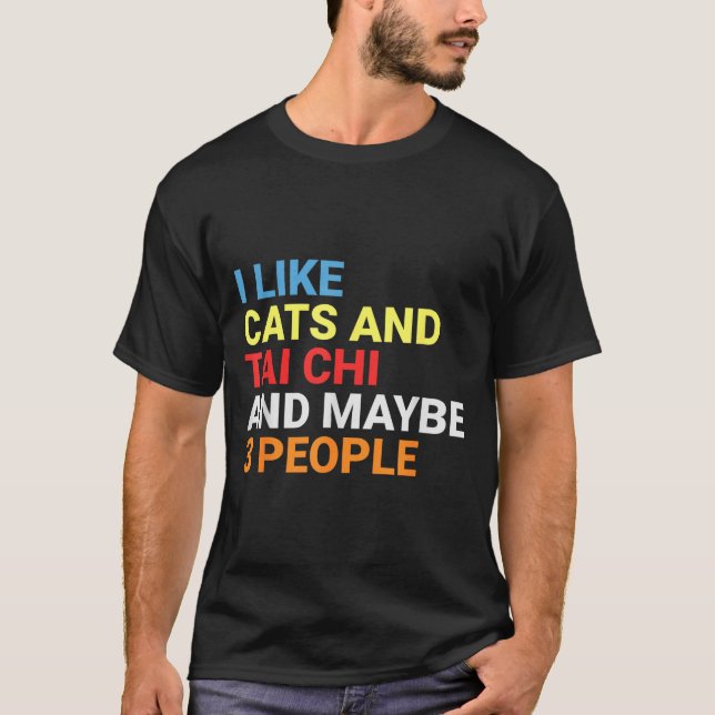 Retro I Like Cats And Tai Chi Lover Funny Martial  T-Shirt (Front)