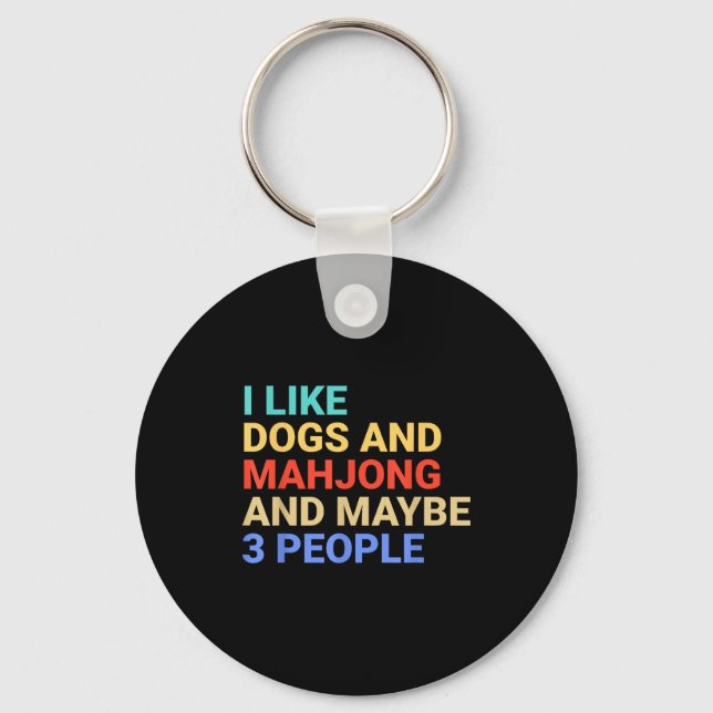 Retro I Like Dogs And Mahjong Lover Funny  Key Ring (Front)