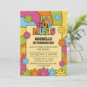 Retro I Love 60s Music 80th Birthday Party Invitation