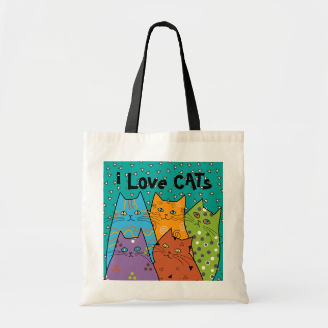 Retro i Love Cats Budget Tote Bag (Front)