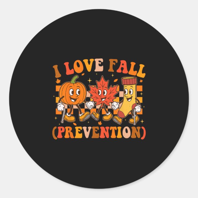Retro I Love Fall Prevention Fall Physical Therapy Classic Round Sticker (Front)
