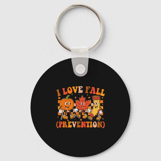 Retro I Love Fall Prevention Fall Physical Therapy Key Ring (Front)