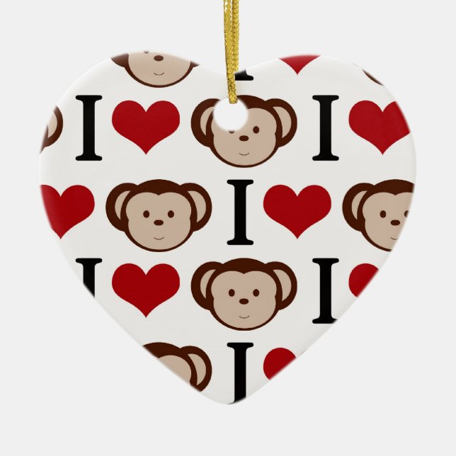 Retro I Love Monkeys Ceramic Ornament (Front)