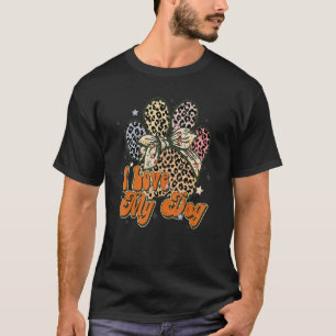 Retro I Love My Dog Leopard Paw For Dog  Dog Day T-Shirt