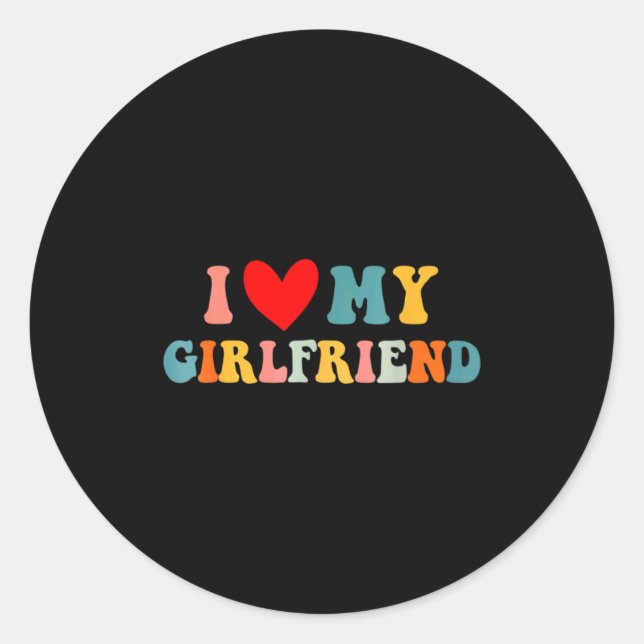 Retro I Love My Girlfriend I Heart My Girlfriend V Classic Round Sticker (Front)