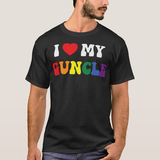Retro I Love My Guncle Rainbow Gay Flag LGBT Pride T-Shirt (Front)