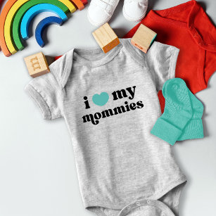 Retro I Love My Mommies Queer Moms Heart Baby Bodysuit