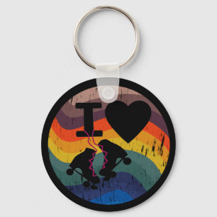 Retro I Love Roller Skating Distressed Look Key Ring