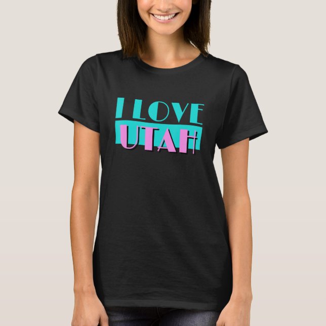 Retro I LOVE UTAH Neon Logo Classic Utah UT State  T-Shirt (Front)