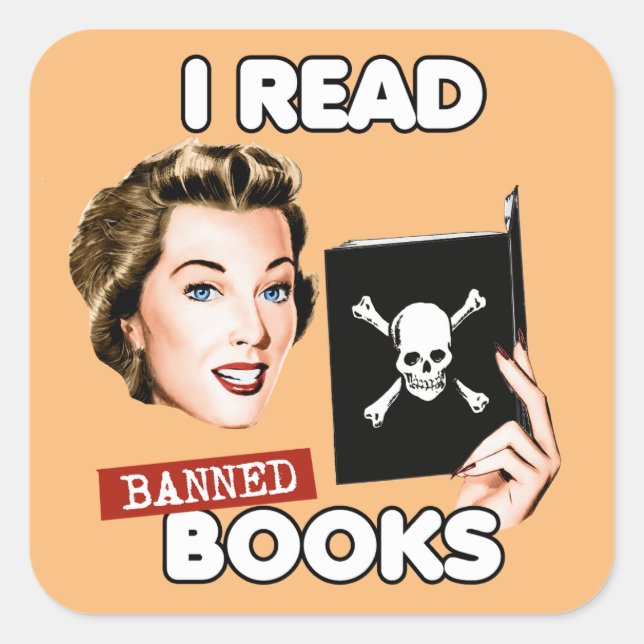 Retro I read banned books Square Sticker (Front)