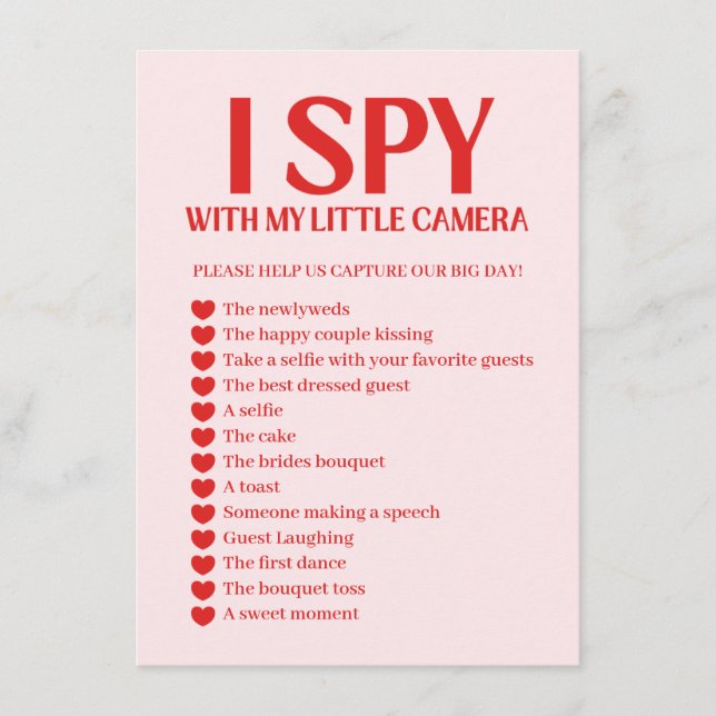 Retro I Spy Valentine Wedding Photo Game Enclosure Card (Front)