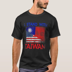 Retro I Stand With Taiwan Half American Flag Taiwa T-Shirt