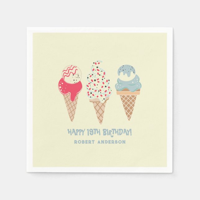 Retro Ice Cream Cone 19th Birthday Custom Napkin (Front)