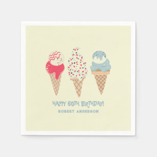 Retro Ice Cream Cone 60th Birthday Custom Napkin