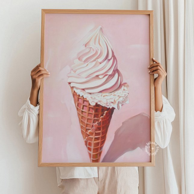 Retro Ice Cream Cone Pink Painting Poster, Poster (Creator Uploaded)