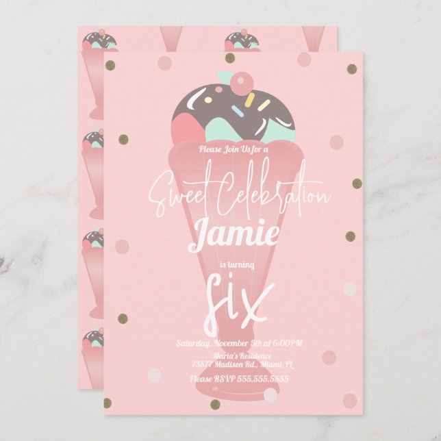 Retro Ice Cream Confetti Sundae Scoop   Invitation (Front/Back)