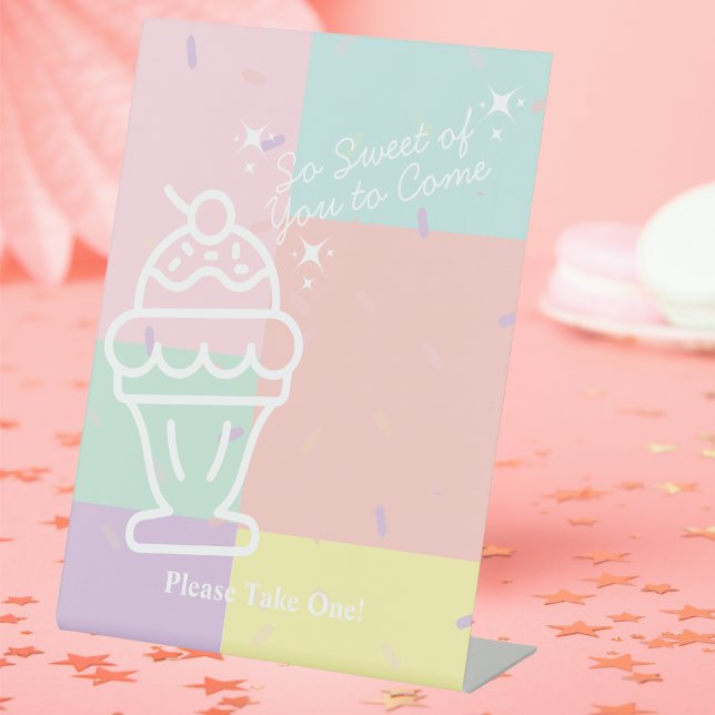 Retro Ice Cream  Favour Pedestal Sign (Retro Ice Cream Favor Pedestal Sign)