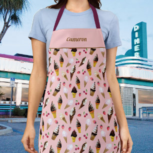 Retro Ice Cream Parlour Cute Pink Sugar Cones Apron