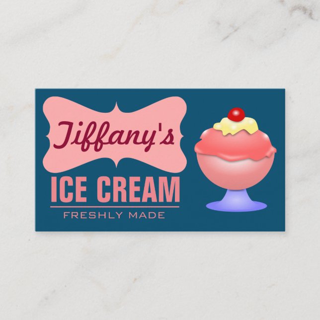 Retro Ice Cream Parlour | Pink Sundae | Ice Cream Business Card (Front)