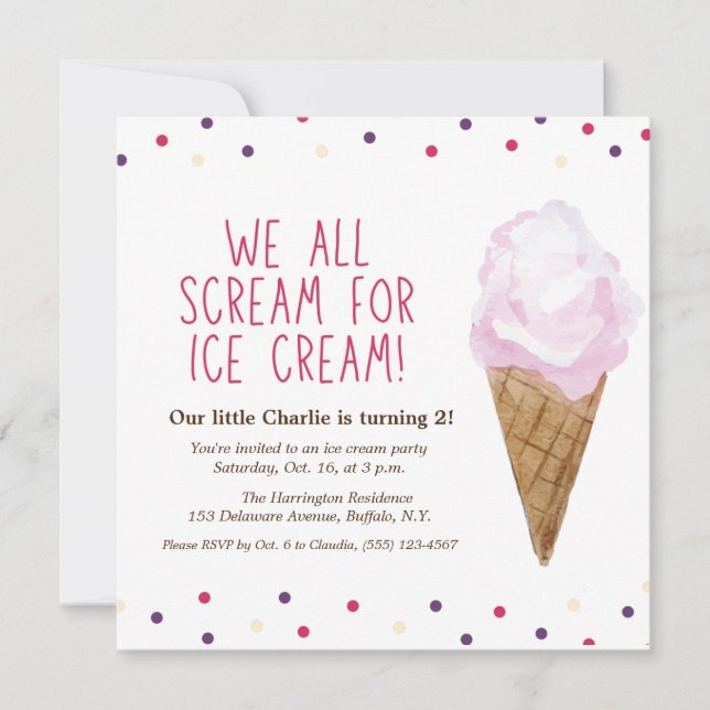 Retro Ice Cream Party Hand-Illustrated Invitation (Front)
