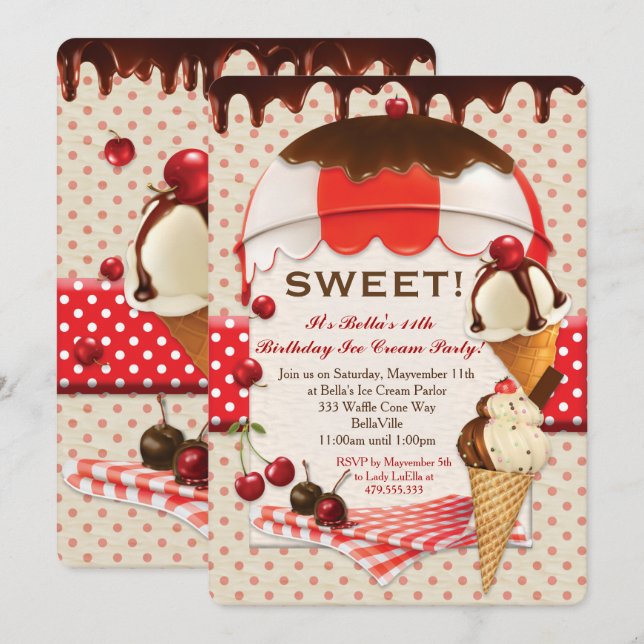 Retro Ice Cream Party Invitation (Front/Back)