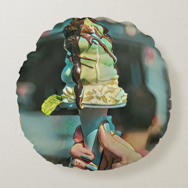 Retro ice cream popsicle round cushion (Front)