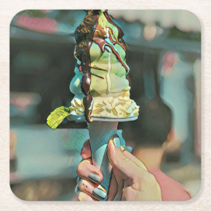 Retro ice cream popsicle square paper coaster