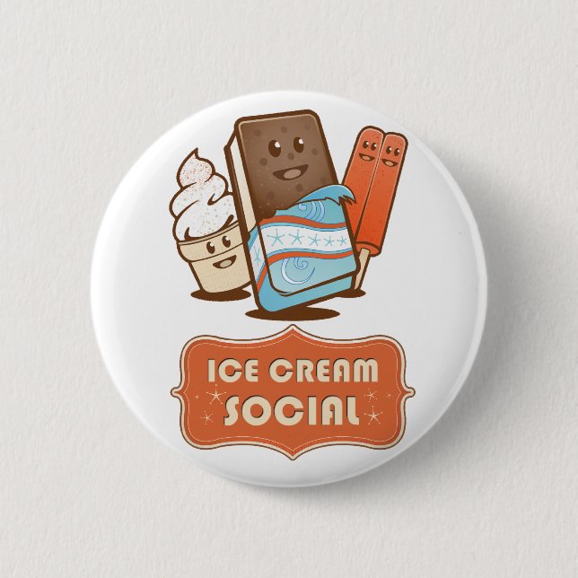 Retro Ice Cream Social 6 Cm Round Badge (Front)