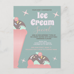 Retro Ice Cream Social Sundae Flyer Invitation   Postcard