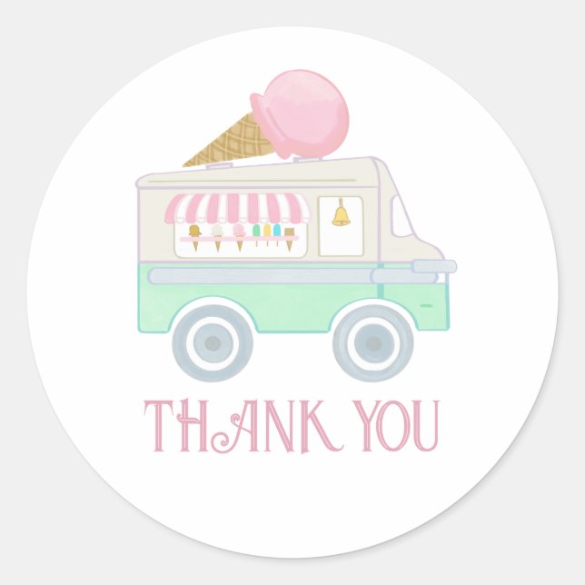 Retro Ice Cream Truck Birthday Party Classic Round Sticker (Front)