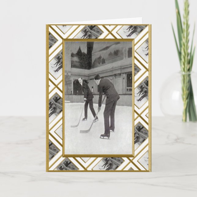 Retro ice hockey holiday card (Front)