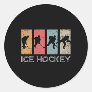 Retro Ice Hockey Players Winter Sports Ice Hockey Classic Round Sticker