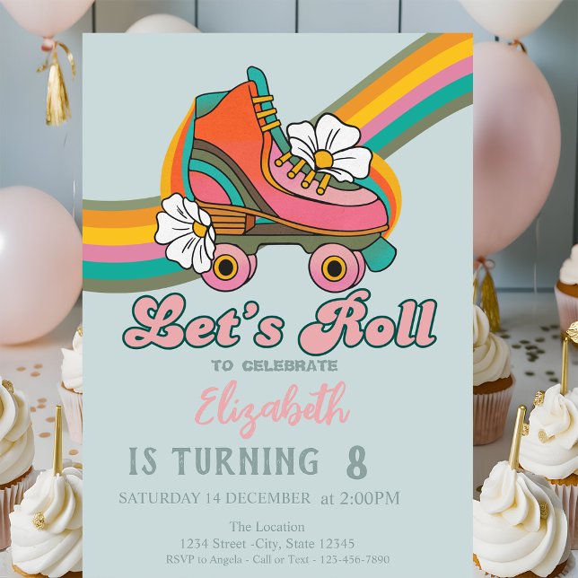 Retro Ice skates Mint Green Birthday Invitation (Creator Uploaded)