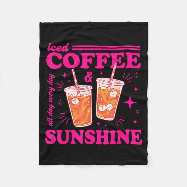 Retro iced coffee &amp; sunshine funny summer fleece blanket (Front)