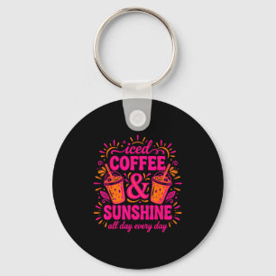 Retro iced coffee & sunshine funny summer key ring
