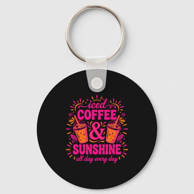 Retro iced coffee &amp; sunshine funny summer key ring (Front)