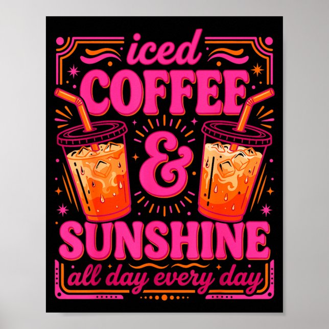 Retro iced coffee &amp; sunshine funny summer poster (Front)