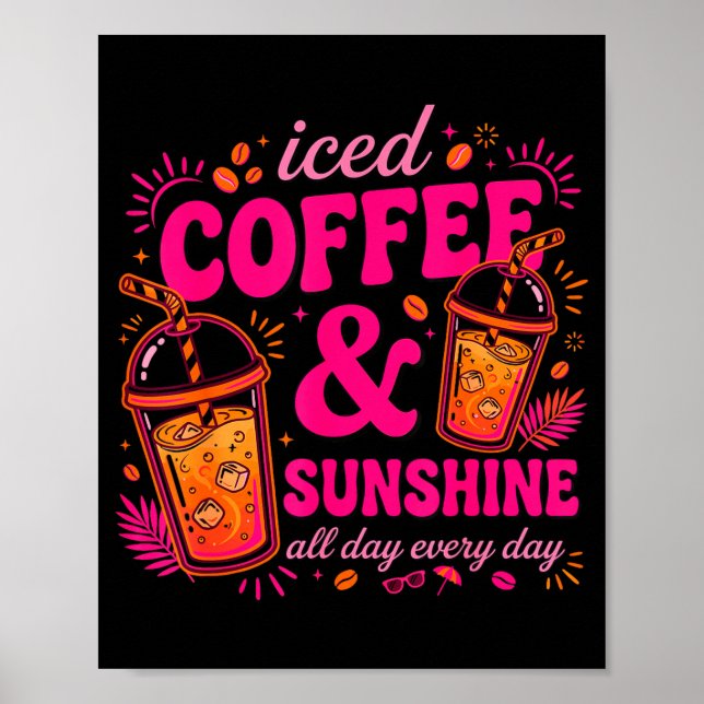 Retro iced coffee &amp; sunshine funny summer poster (Front)