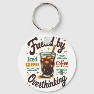 Retro Iced Coffee and Overthinking Funny Graphic Key Ring