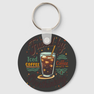 Retro Iced Coffee and Overthinking Funny Graphic Key Ring