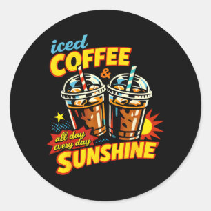 Retro Iced Coffee and Sunshine Coffee Lover Summer Classic Round Sticker
